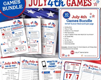 July 4th Games Bundle: 10 Summer Patriotic Party Games + BONUS Fourth of July Name Game (Printable PDF Download) JF1