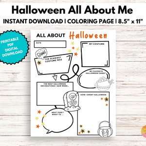 Kids Halloween Activities, All About Me Halloween Coloring Page, Halloween Party, Halloween Homeschool, Digital Download