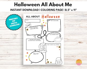 Kids Halloween Activities, All About Me Halloween Coloring Page, Halloween Party, Halloween Homeschool, Digital Download