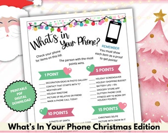 What&#39;s In Your Phone Printable Christmas Game for Holiday Party, Pink Theme for Ladies Night, Girls Night Out, PDF Digital Download, CMG