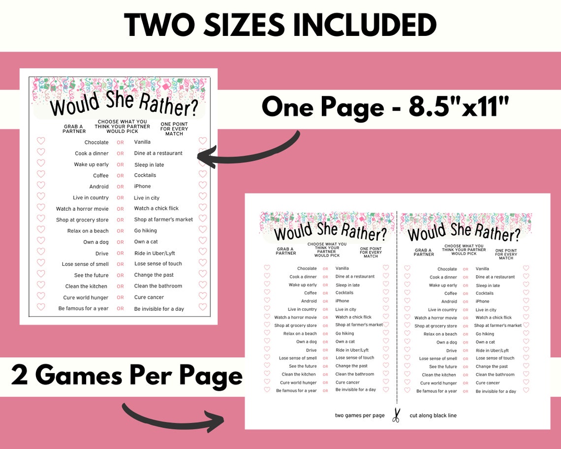Would She Rather Printable Party Game Ladies Night Out, Fun Girls Night ...