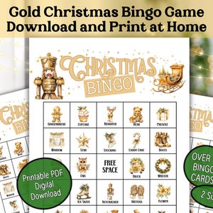 Goldweihnachts-Bingospiel druckbare PDF-Datei, Weihnachtsfeier 100 Feiertags-Bingokarten, Büro-Party-Brunch-Freunde Mas-Klingel-Mingle-Damen-Nacht