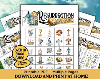 Cartões de Bingo da Ressurreição PDF para impressão, Padrões de Bingo de Páscoa Religiosa Cristã, Jogo Bíblico Ele Ressuscitou, Atividade da Semana Santa Católica, EBL