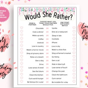 Would She Rather Printable Party Game Ladies Night Out, Fun Girls Night ...
