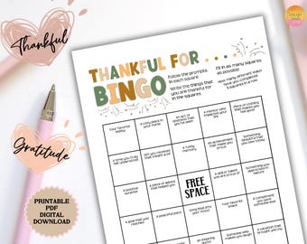 Thankful For Bingo Mindfulness PDF Game, Gratitude Activity Self Reflection Prompt, Positive Thinking Wellness Exercise, Kindness Icebreaker