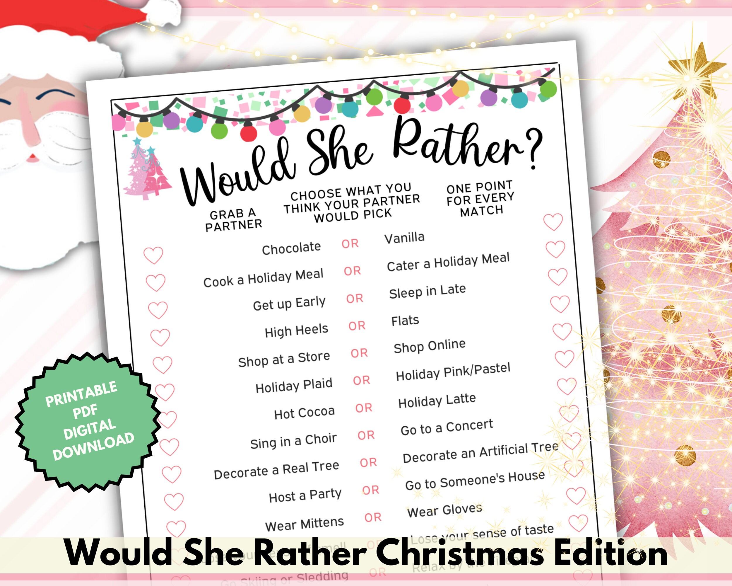 Would You Rather Christmas Party Game, Ladies This or That Adult Holiday Mix and Mingle Activity, How Well Do You Know Friendsmas Brunch