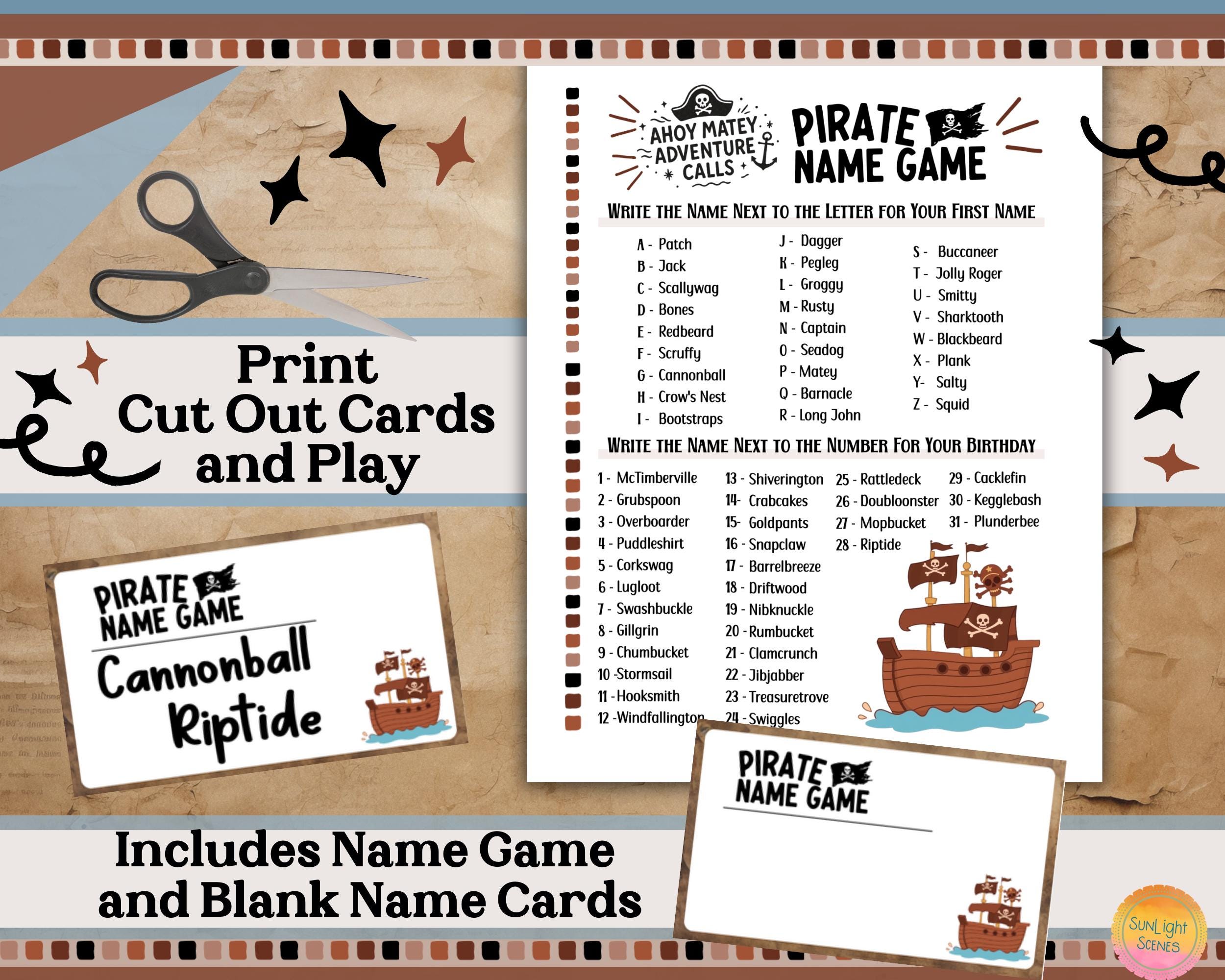 What's Your Pirate Name Game: Printable Birthday Party Name Generator ...
