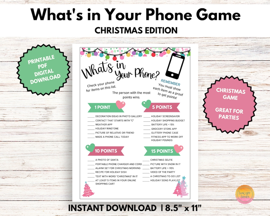 What's in Your Phone Printable Christmas Game for Holiday - Etsy