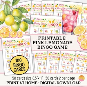 Girly roze limonadebingo, capri-citroenverjaardagsspel, coquette vrijgezellenfeest, citrusfruit zomerpicknick, tiener preppy girls trip party PL01