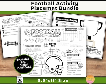 Football Activity Placemat for Kids (PDF Digital Download) | Game Day Coloring Page | Football Birthday Party Sheet KZC
