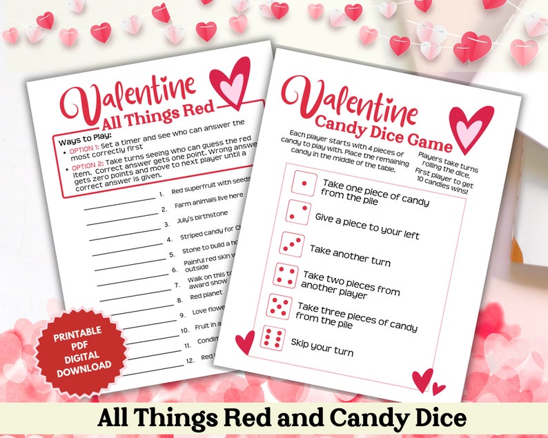 Valentines Day Candy Dice Game All Things Red, Galentines Game Party ...