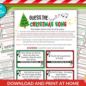 Christmas Song Trivia Guess the Lyrics Holiday Party Activity, Name the Tune Family Christmas Eve Song Ladies Night Friendsmas Music Game