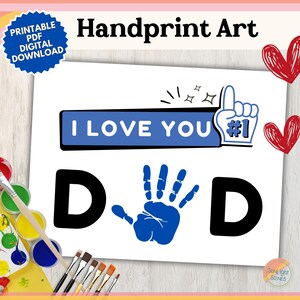 Ik hou van papa handafdruk kunst kleurplaat, eerste Vaderdag aandenken, #1 liefde handafdruk ambacht van zoon, nummer 1 activiteit papa kinderdagverblijf, HND