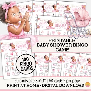 Bingo per baby shower a tema principessa rosa, pacchetto da 100 cartelle da bingo, gioco stampabile con coriandoli neri per bambine, brunch per tè in giardino BP02