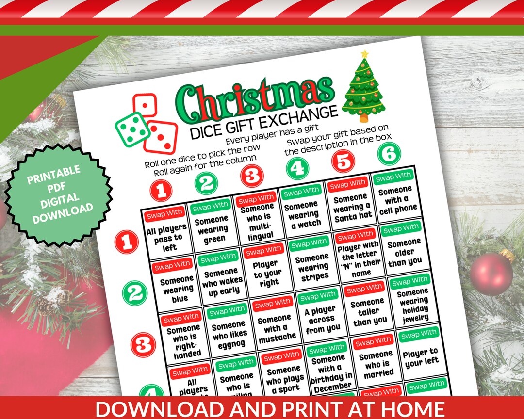 Christmas Dice Gift Exchange Game, Family Holiday Pass the Gift Swap