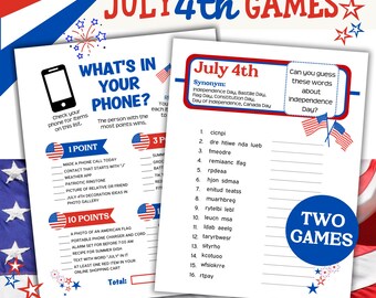 July 4th Games: Patriotic America Phone Scavenger Hunt & Word Scramble (PDF Download) Fourth of July Office Picnic Icebreaker JF1