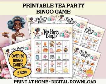 Carte Bingo stampabili per Tea Party, Gioco di addio al nubilato in giardino per signore afroamericane, Brunch universitario di sorellanza verde rosa, Bingo per la festa della mamma