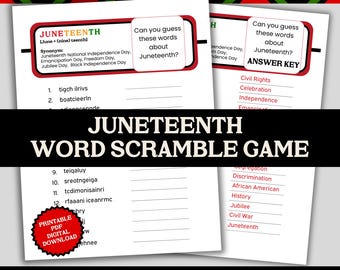Juneteenth Game Word Scramble, Celebrate Juneteenth Civil Rights Black History School Classroom Activity Worksheet for Teens Youth, JNT