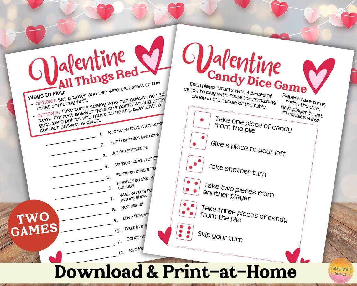 Valentines Day Candy Dice Game All Things Red, Galentines Game Party ...