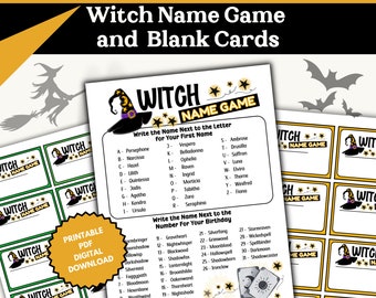 Witch Name Game Generator and Tags Printable PDF, Whats Your Name Halloween Goth Girls Night Out, Ladies Night Party Name Creator Template