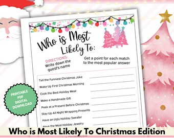 Who is Most Likely To Find the Guest Pink Christmas Game, Ladies Night Out Girls Night Office Party Find Someone Who Brunch Holiday Activity