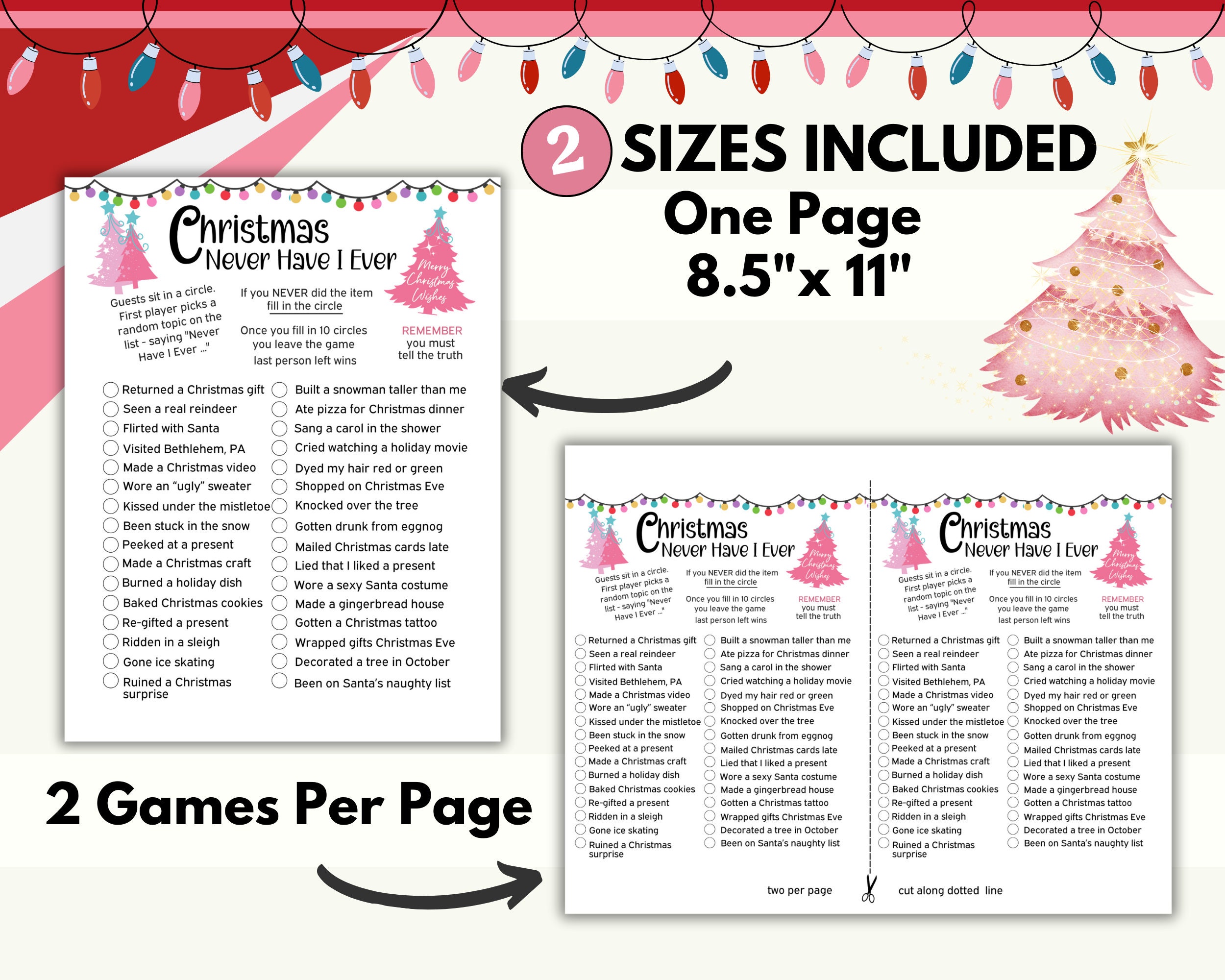 Never Have I Ever Pink Christmas Party Game, Friendsmas Ladies Night