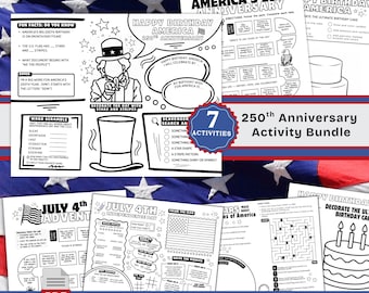 250th Anniversary USA Activity Placemat Bundle: July 4th Patriotic Coloring Pages (Printable PDF Download) JF1