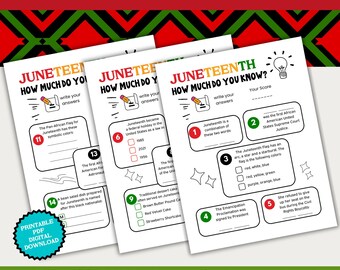 Juneteenth Trivia GamesPDF with Answer Key, African American Civil Rights Quiz, Celebrate Black History School Activity Worksheet PDF, JN1