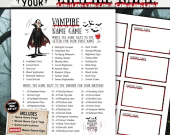 Vampire Name Game: Adult Halloween Party, Costume Icebreaker (PDF Download)