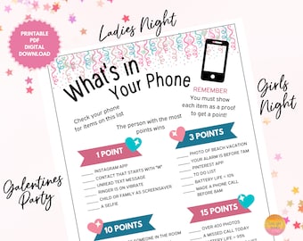 What's In Your Phone Ladies Night Game, Girls Night In Fun Printable Games for Womens Brunch Party, Birthday Girls Friends Themed Party, LAD