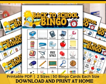 Back to School Bingo Game Cards, Classroom Bingo First Day of School Kids Game, Teacher Resources School Supply Welcome Back Bash Icebreaker