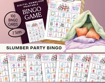 Pajama Party Bingo 100 Cards (Printable PDF): Fun Slumber Party Games, Sleepover Activities For Girls Night & Birthday Celebrations KZC