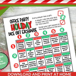 Office Holiday Party Christmas Dice Gift Exchange Game, Pass the Gift Swap Game, Left Right White Elephant Secret Santa Coworker Activity
