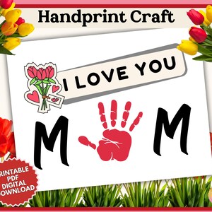 Ich liebe Mama Handabdruck Kunst Malseite, Muttertag Andenken Malseite Geschenk, Mama Klassenzimmer Handabdruck Handwerk, Mama Kindertagesaktivität, HND