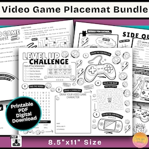 Gaming-Aktivität-Tischset-Bundle (PDF digitaler Download): Geburtstagsfeier-Kindermalseite, bildschirmfreie Videospielaktivität