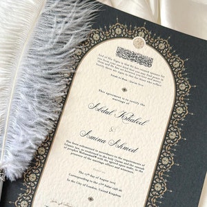 Oval Nikah-Urkunde, Islamischer Luxushochzeitsvertrag, Nikkah Nama, Muslimische Heiratsurkunde, personalisiertes Geschenk, Koran Vers, Navy A4