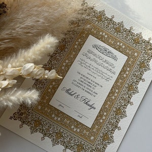A3 Luxus Nikkah Zertifikat, Premium Islamischer Hochzeitsvertrag, Nikkah Nama, Muslimische Heiratsurkunde, Personalisierte Namen, Gold A3-Druck