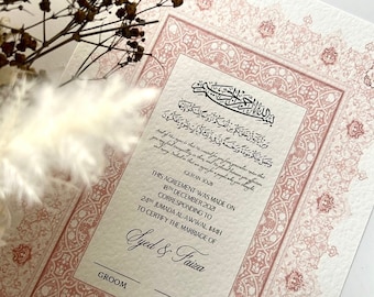 Pastellrosa Nikah-certifikat islamiskt, muslimskt bröllopskontrakt, anpassat Nikkah Nama, personligt islamiskt certifikat