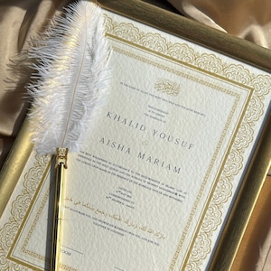 Nikah-Zertifikat, Islamischer Hochzeitsvertrag in Gold, Premium Nikkah Nama, Muslimische Heiratsurkunde, Personalisierte Namen, Koran Vers, A4-Größe