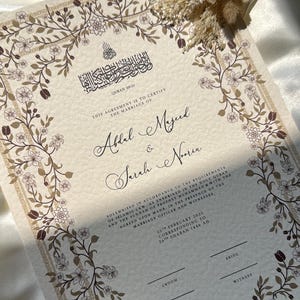 Luxury Floral Nikkah Certificate, Islamic Wedding Contract, Nikkah Nama, Muslim Marriage Certificate, Vintage Floral Print, Floral Wreath A4