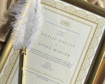Certificat islamique or Nikah, contrat de mariage musulman personnalisé, document de signature de mariage musulman, cadre souvenir