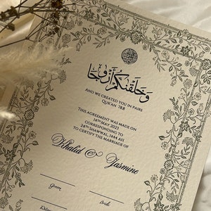 A3 Nikkah Zertifikat Floral, Islamischer Hochzeitsvertrag, Nikkah Nama, Muslimische Heiratsurkunde, Vintage Blumendruck, Blumen Olivgrün