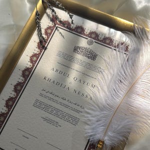 Luxus Nikkah Zertifikat, Islamischer Premium A4 Hochzeitsvertrag, Nikkah Nama, Muslimische Heiratsurkunde, Personalisierte Namen, Koran Vers