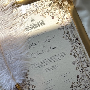 Nikah Certificate Red, Islamic Wedding Contract, Nikkah Nama, Muslim Marriage Certificate, Personalised Names, Quran Verse, Floral Nikah