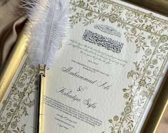 A3 Luxury Nikkah Certificate, Islamic Wedding Contract, Nikkah Nama, Muslim Marriage Certificate, Personalised Names, Quran, Floral Nikah