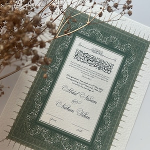 Certificado Nikkah de lujo, Contrato de matrimonio Nikkah islámico, Regalo Nikah Nama, Contrato de ceremonia de matrimonio musulmán, Regalo Nikkah personalizado
