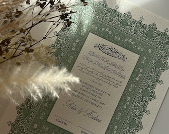 Nikkah Certificate Islamic Wedding Contract, Luxury Muslim Wedding Contract, Nikkah Nama, Personalised Marriage Certificate, Pastel Mint