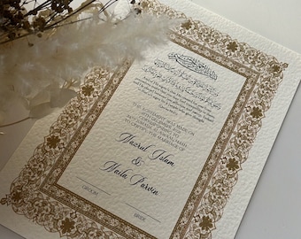 Luxury Nikkah Certificate, Premium A4 Islamic Wedding Contract, Nikkah Nama, Muslim Marriage Certificate, Personalised Names, Quran Verse