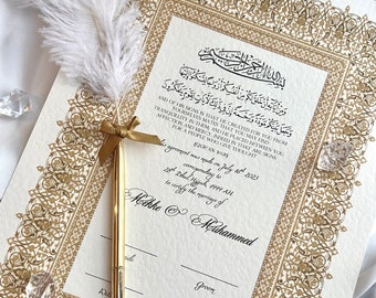 Luxury Nikkah Certificate, Premium A4 Islamic Wedding Contract, Nikkah Nama, Muslim Marriage Certificate, Personalised Names, Quran Verse