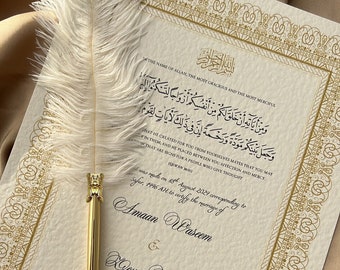 Nikah Certificate, A4 Islamic Wedding Contract, Nikah Nama, Muslim Marriage Certificate, Personalised Names, Quran Verse